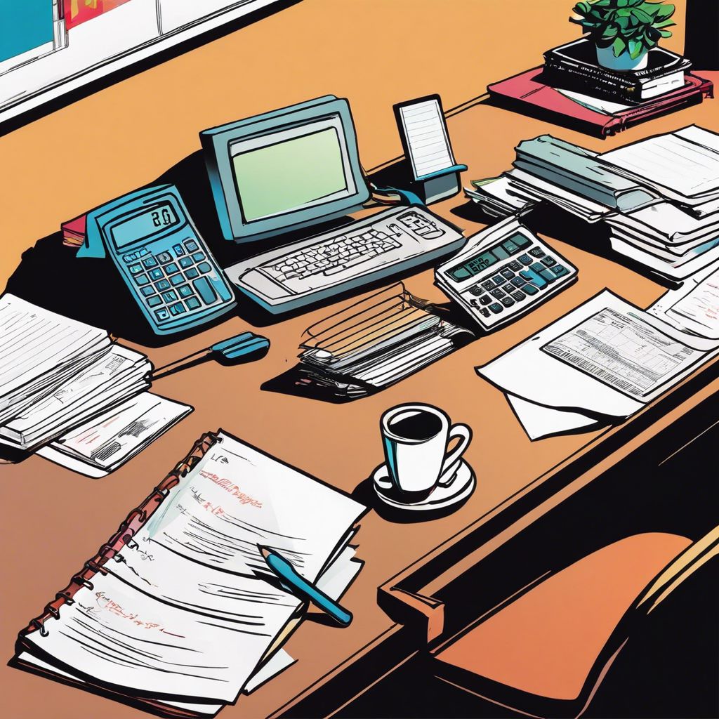 A tidy desk with financial tools and documents in a modern office.