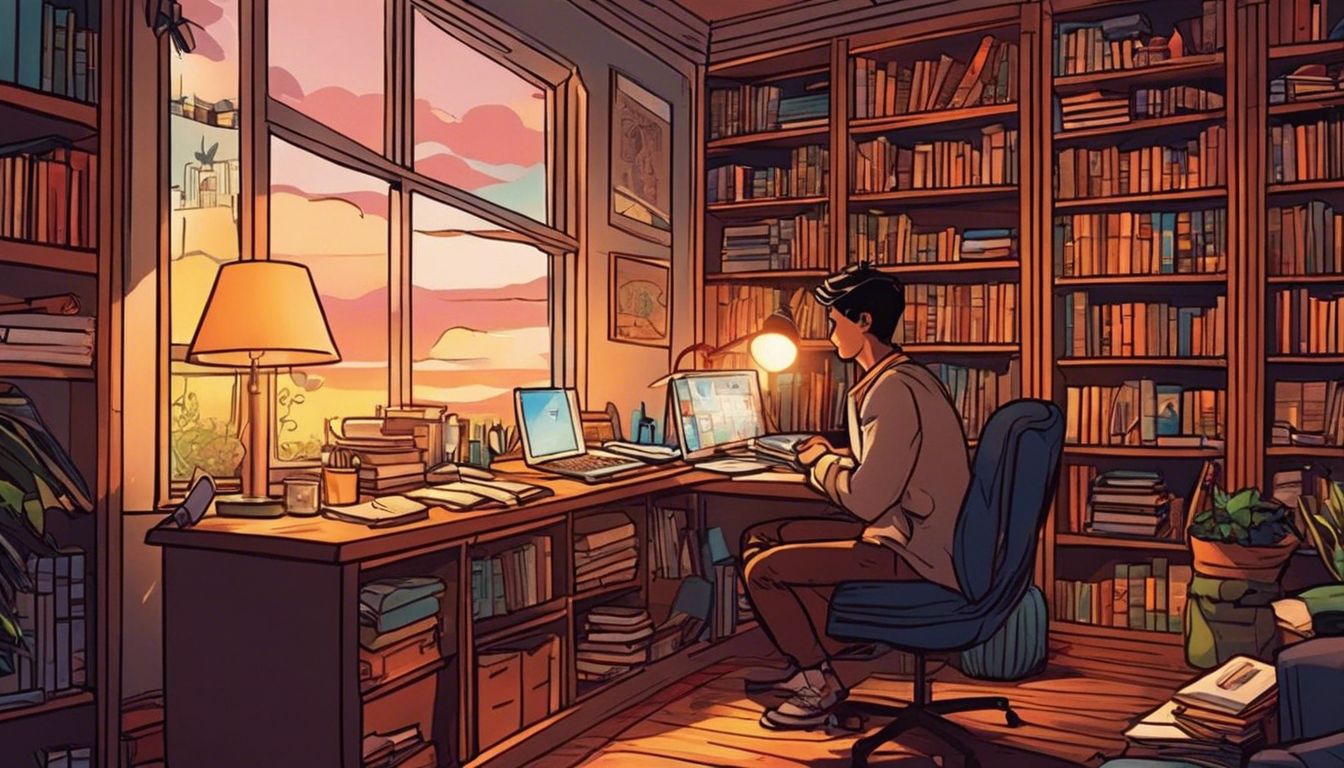 A college student studying and budgeting expenses in a cozy environment.