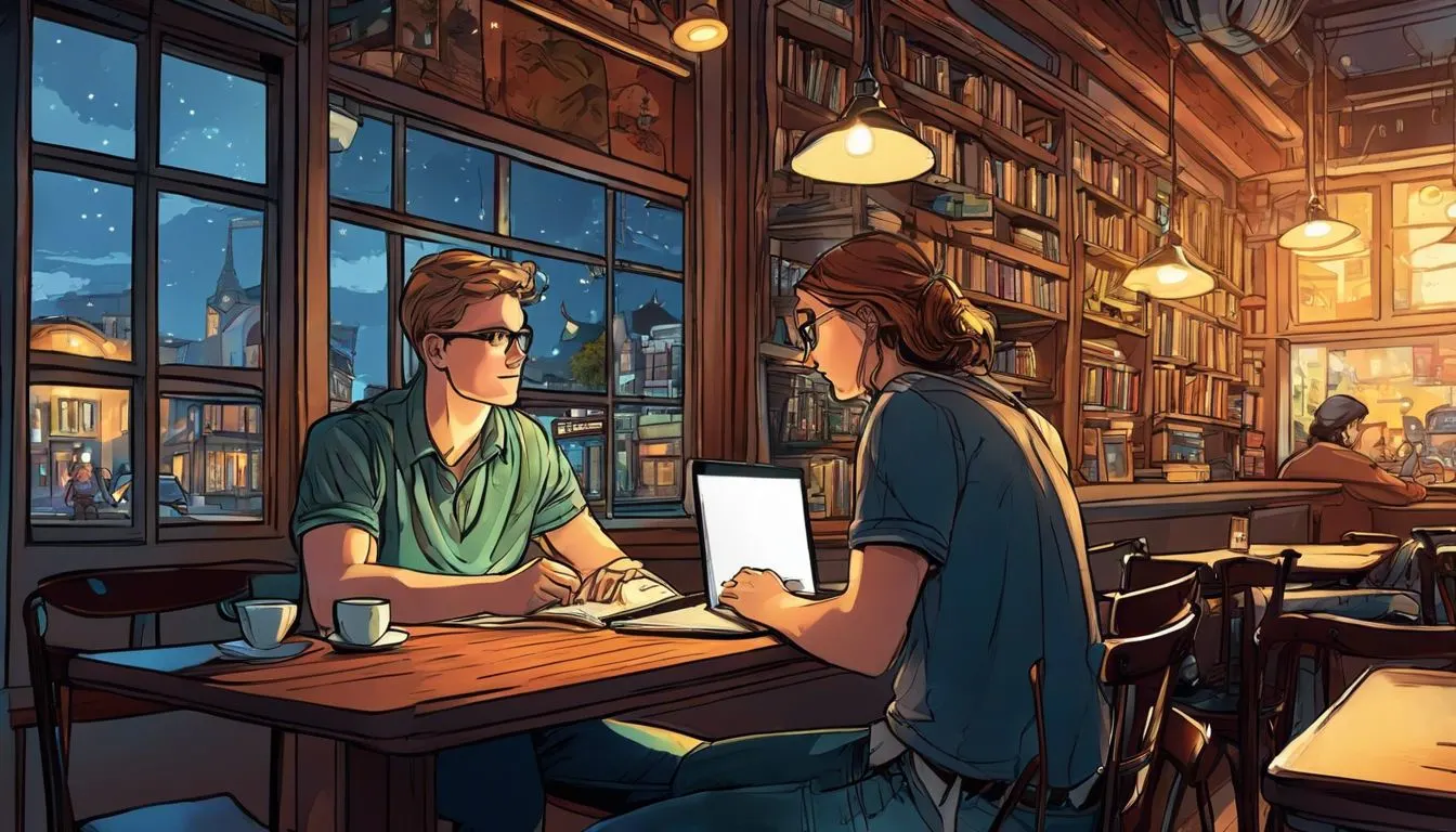 A student studies with determination at a cozy coffee shop.